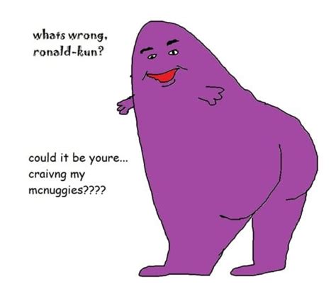 Grimace r34 - The Author Regrets Nothing. It's the great war of fast food. One side: McDonalds, Taco Bell, and KFC (The Allies). Vs. Subway, Wendy's, and Yoshinoya (The Axis). During this chaos, one cannot help but yearn for connection. Here is the epic saga of Grimace's love life, while trying to survive WWII. Language: